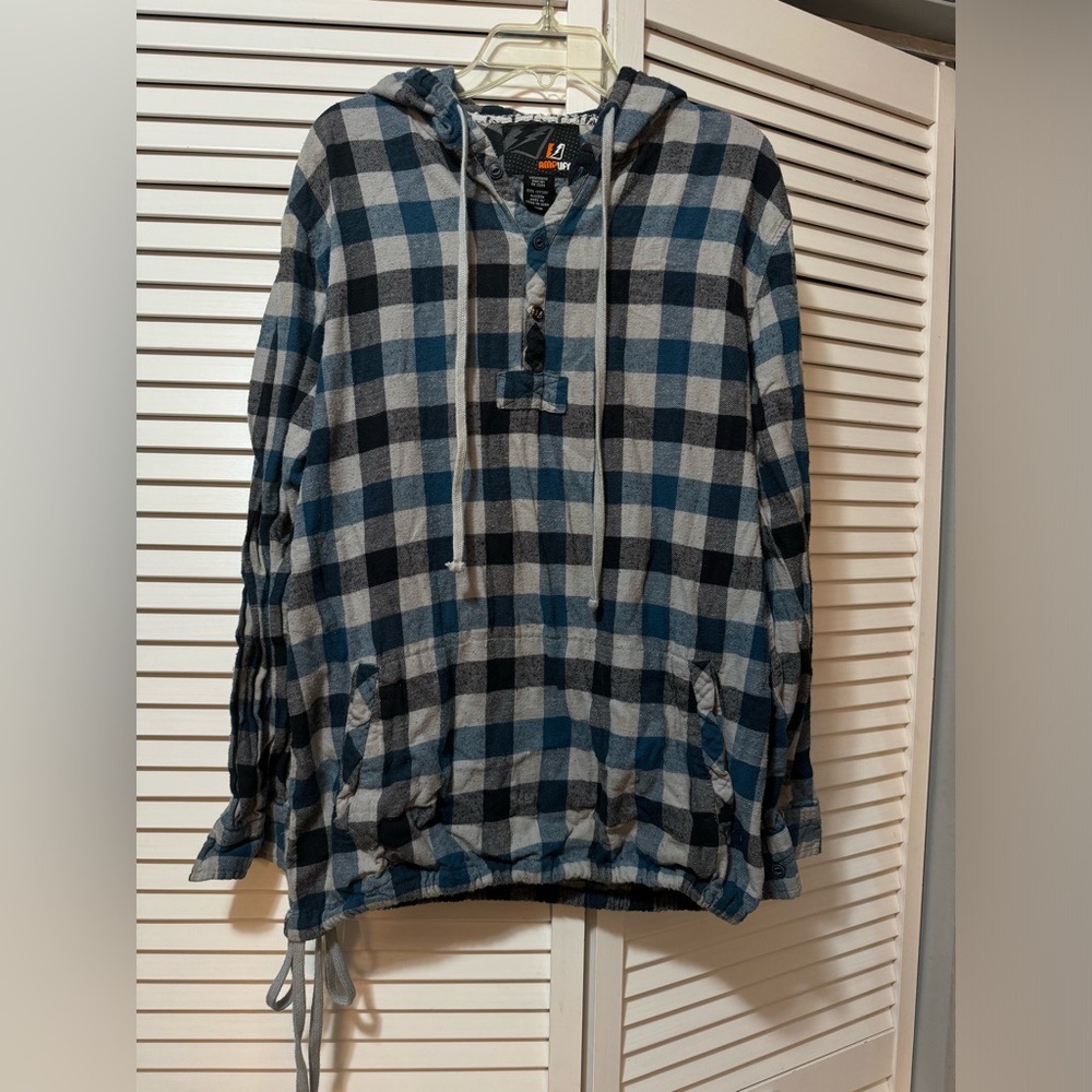 AMPLIFY Cotton Hooded Long Sleeve Shirt Hoodie Check Size M